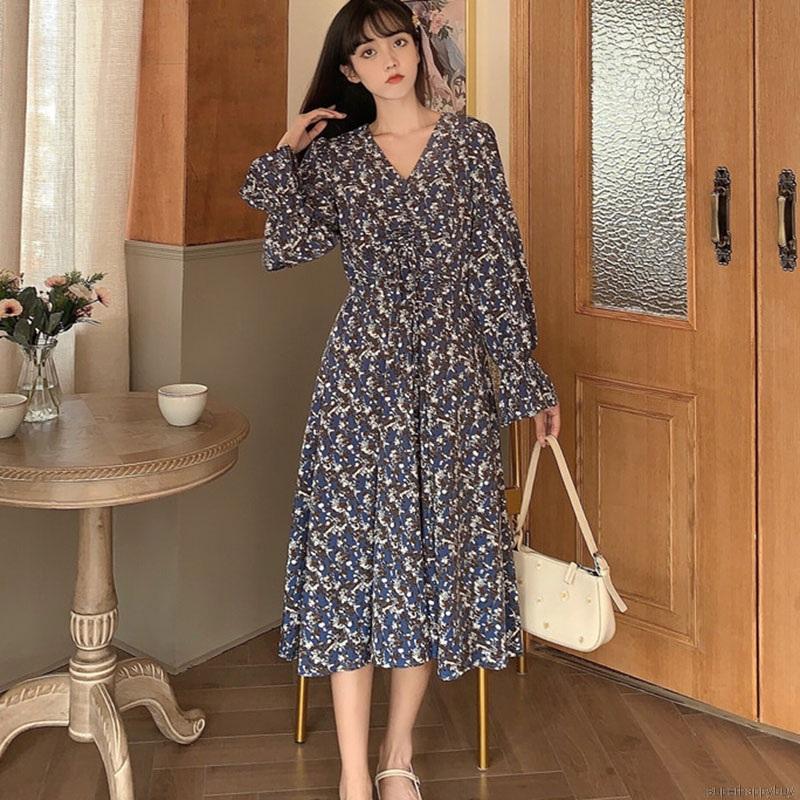 Đầm voan dài tay hoạ tiết hoa thiết kế thanh lịch cho nữ
