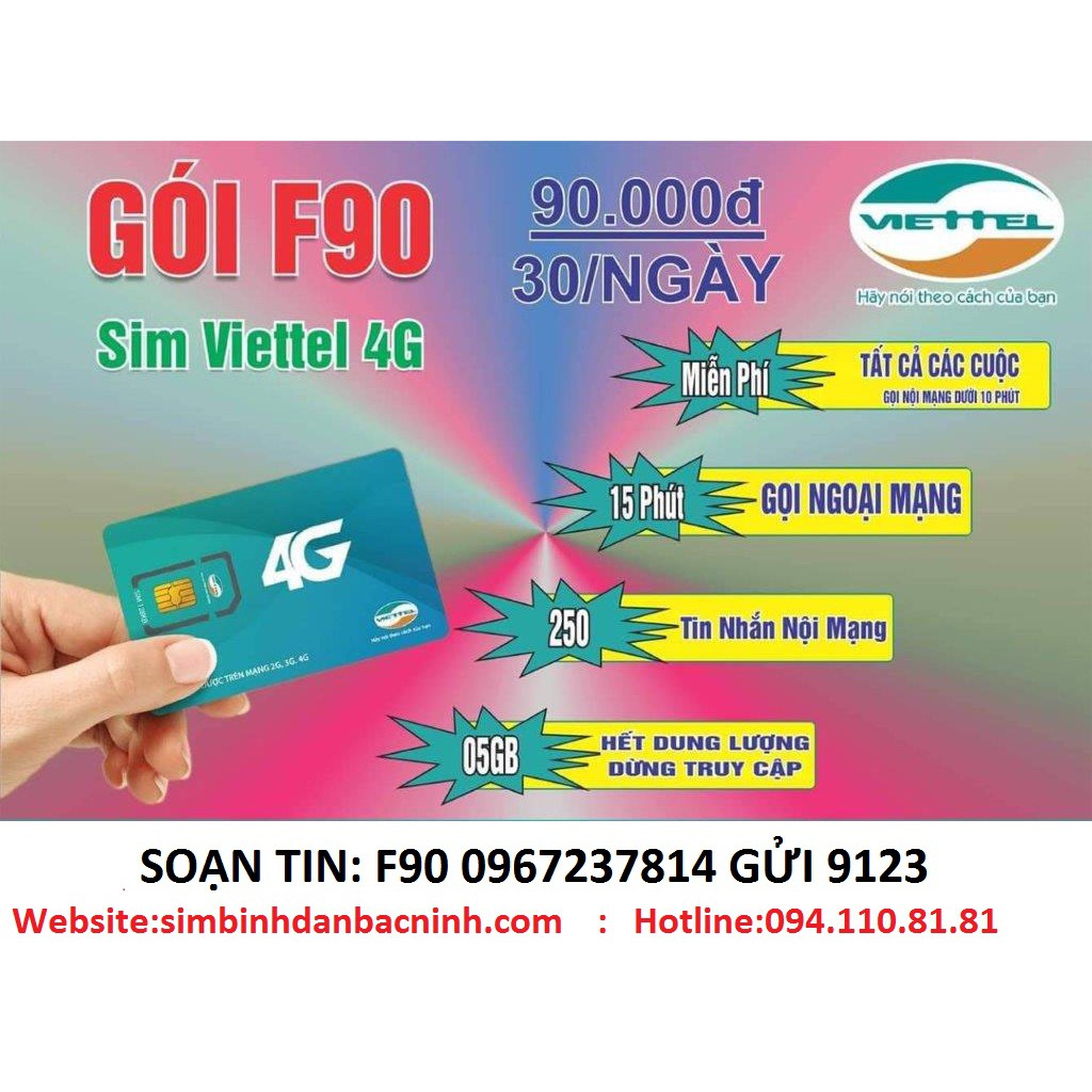 SIM 3G/4G VIETTEL GÓI CƯỚC F90 ĐẦU 09 RẺ NHẤT BẮC NINH
