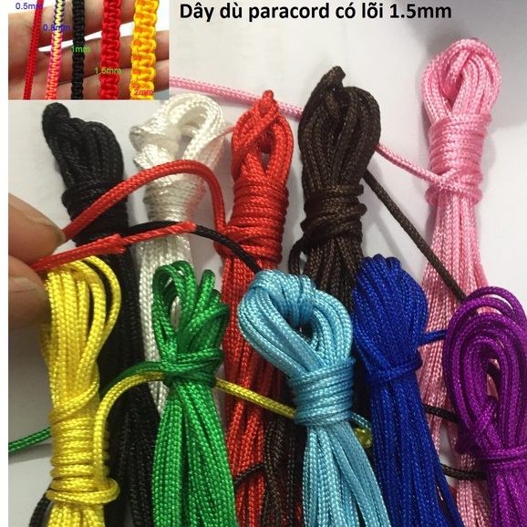 3-10m Dây dù paracord size 1.5mm có lõi sợi tròn  đan vòng tay nhiều màu, dây thắt vòng tay, vòng cổ