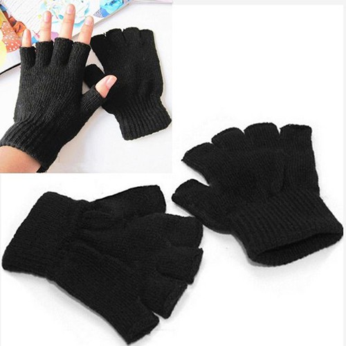 Áo Khoác Thời Trang Phong Cách Năng Động✲1 Đôi Găng Tay Len Hở Ngón Màu Đen
