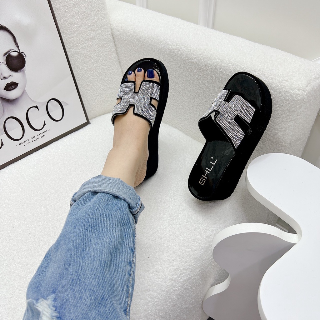 Dép đế xuồng nữ 7p chữ H xoàn đá bản nhung ềm mượt hàng cao cấp chuẩn đẹp đi êm - Chị Chảnh Store