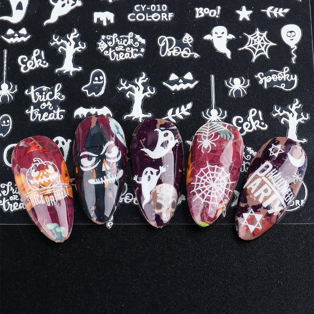☆YOLA☆ DIY Slider Decals 3D Spider Web Halloween Nail Stickers Ghost Nail Decor Luminous Party Design Flame Glowing in Dark