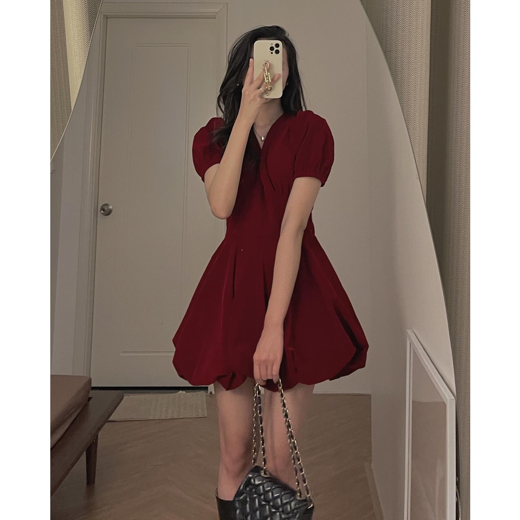 (ảnh thật) Audrey Váy nhung quả bí có đệm ngực 257 | BigBuy360 - bigbuy360.vn