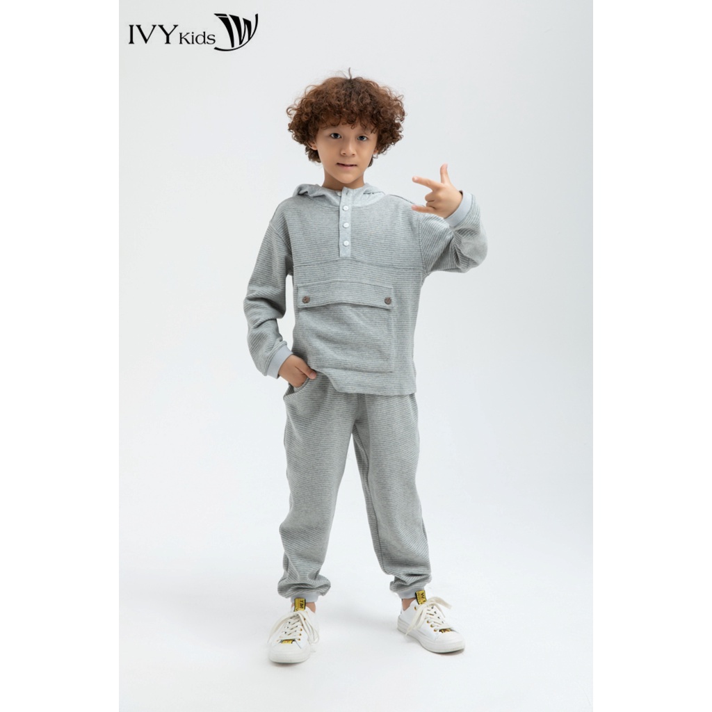 Áo thun kẻ cổ mũ bé trai IVY moda MS 58K1128