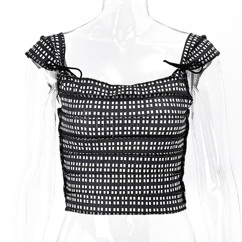 Áo Tank Top Hai Dây Hở Lưng Họa Tiết Sọc Caro Thời Trang Cho Nữ