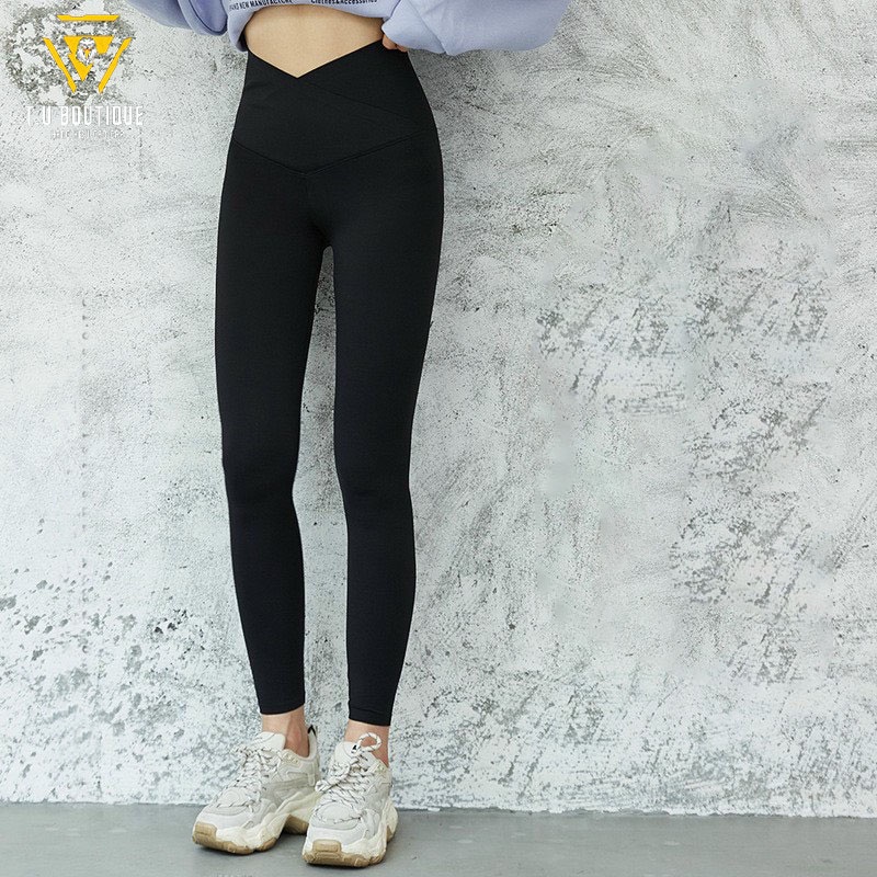Quần legging nữ dài cạp chéo nâng mông chất liệu Umi Hàn co giãn 4 chiều H2