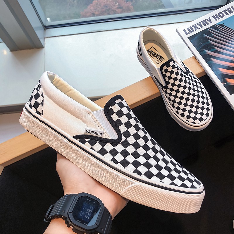 Giày Lười Canvas Họa Tiết Ca Rô Trắng Đen Size 39-44 Thời Trang Mới | BigBuy360 - bigbuy360.vn