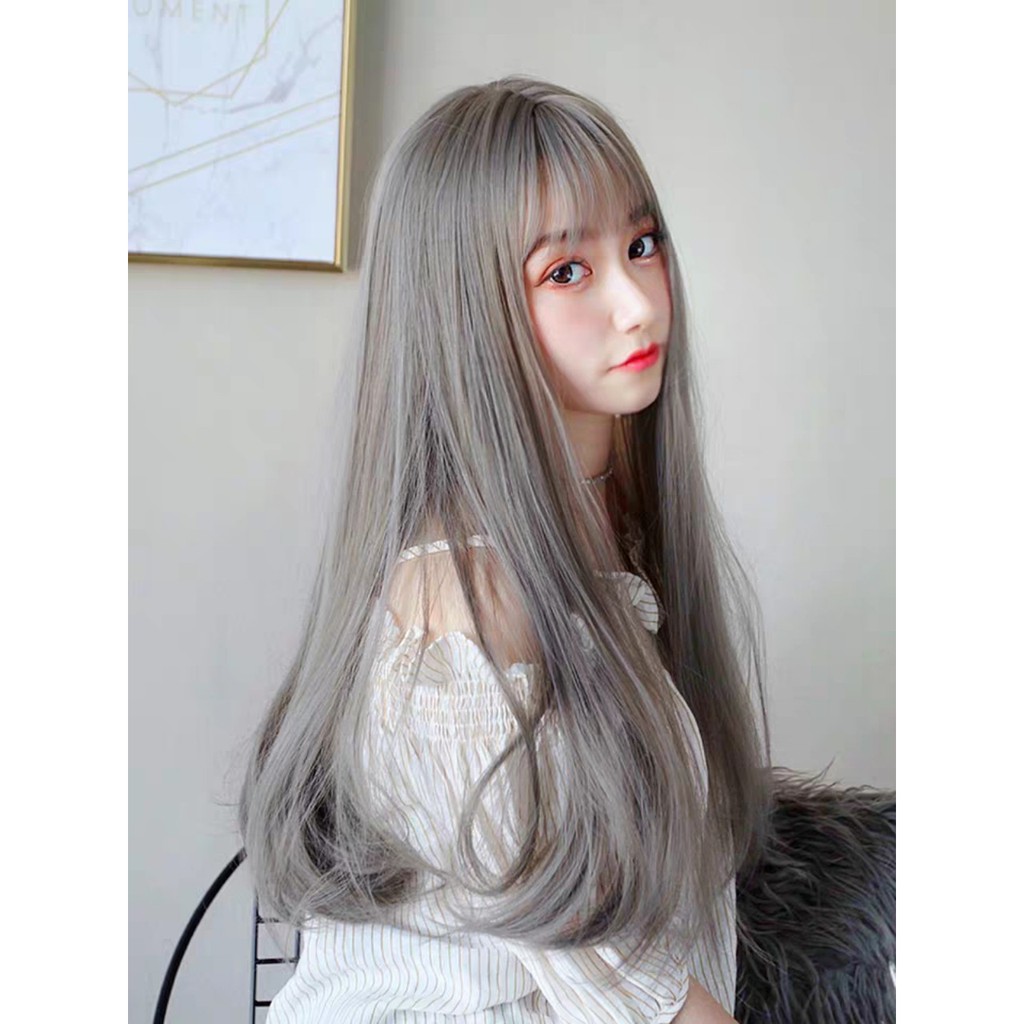 Tóc giả nữ nguyên đầu thẳng dài, tóc bộ cả đầu mái thưa
