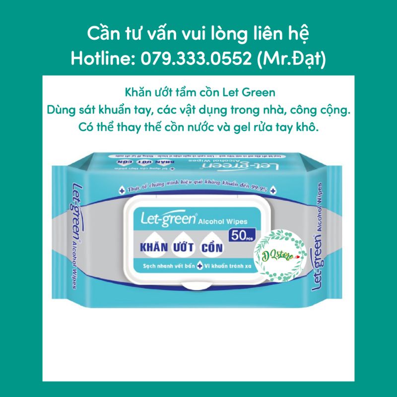 KHĂN GIẤY ƯỚT TẨM CỒN LET GREEN DÙNG SÁT KHUẨN TAY, CÁC VẬT DỤNG GIA ĐÌNH, CÔNG CỘNG (50 TỜ/GÓI)