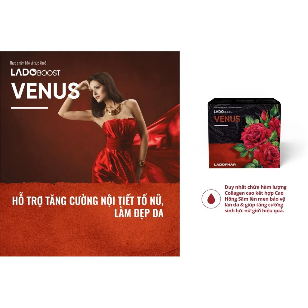 Nước uống tăng cường tiết tố, trả hóa làn da ho nữ Ladoboost Venus Hộp 10 chai x 50ml- SIÊU THỊ SỨC KHỎE VÀ THẢO DƯỢC