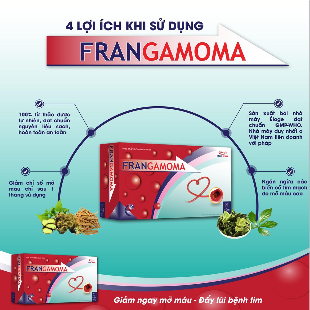 Frangamoma –Hỗ trợ giảm mỡ máu, đẩy lùi bệnh tim, ngăn biến chứng xơ vữa động mạch (Hộp 30 viên)