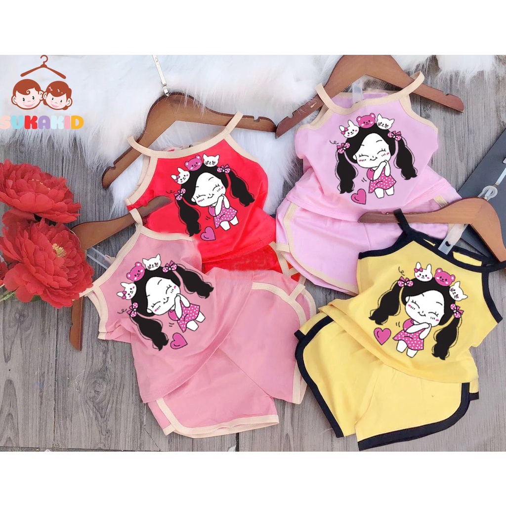 Bộ đồ 2 dây hình bé gái cột tóc đáng yêu từ 6kg đên 30kg.BDBG60.