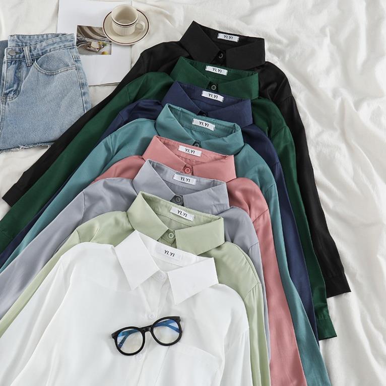 Áo sơ mi cổ polo Yenna dài tay dáng rộng thời trang Hàn Quốc | BigBuy360 - bigbuy360.vn