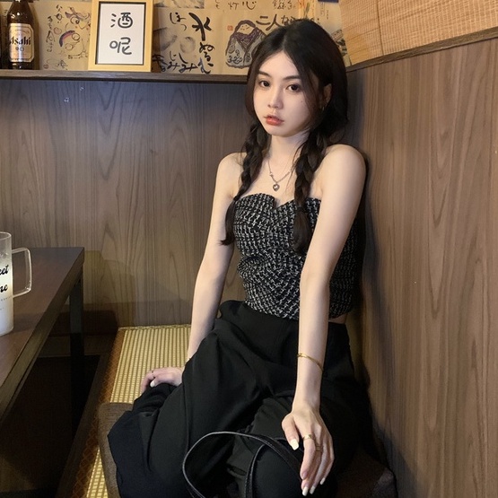 Áo ống XIAOZHAINV kẻ sọc caro thiết kế thời trang quyến rũ cho nữ