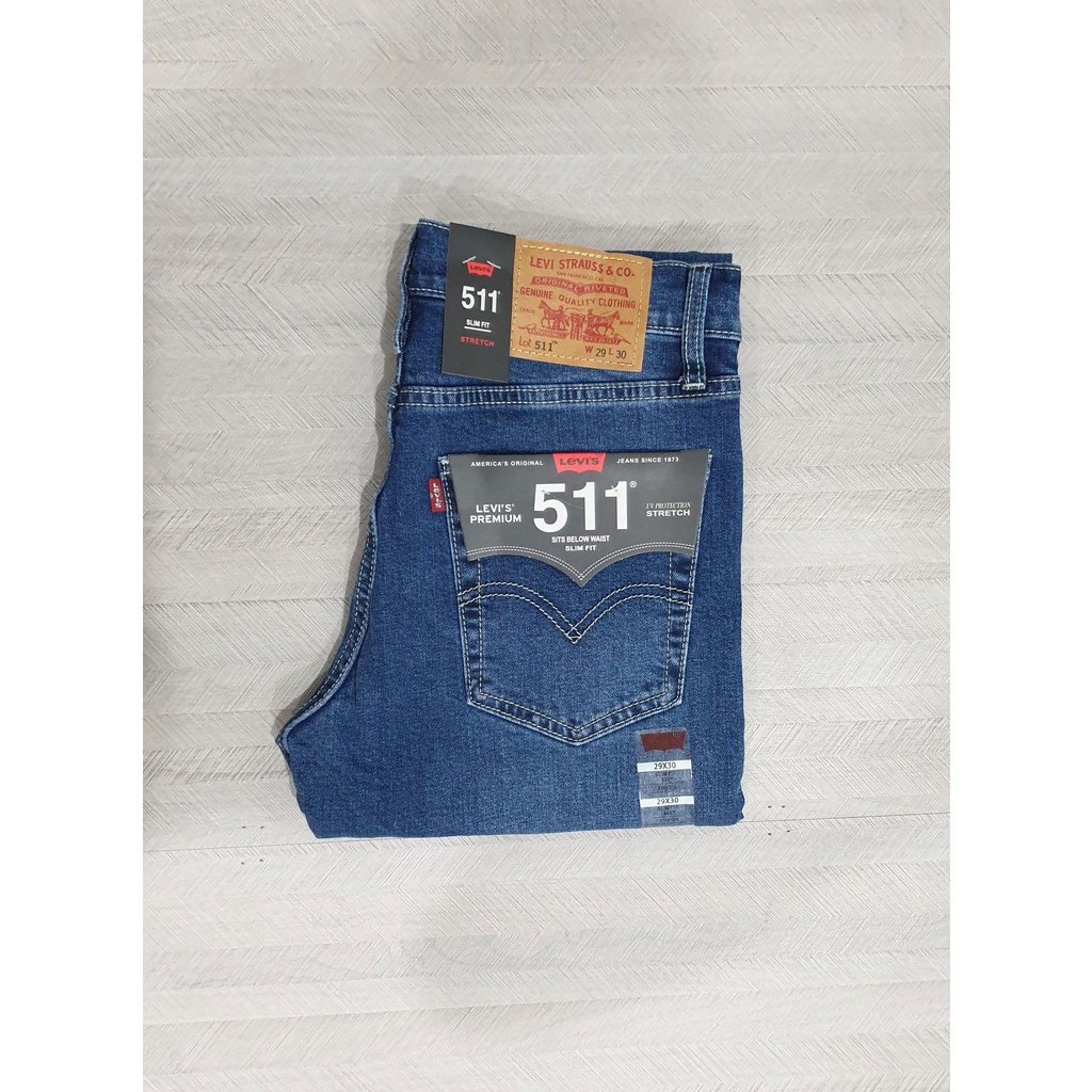 jean nam ống đứng le511 màu xanh trung co giãn