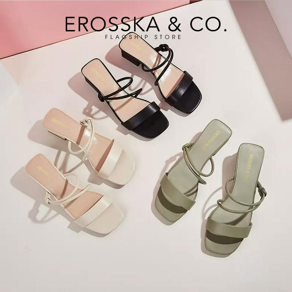 [Form nhỏ tăng 1 size] Erosska - Guốc nữ 3 phân gót vuông phối dây quai mảnh êm chân màu xanh - EB064