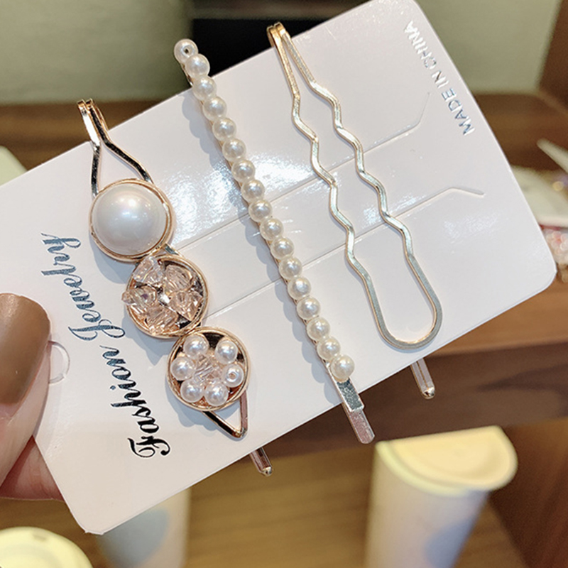 Set 3 Kẹp Tóc Kim Loại Đính Ngọc Trai Thời Trang Cho Nữ Jp5