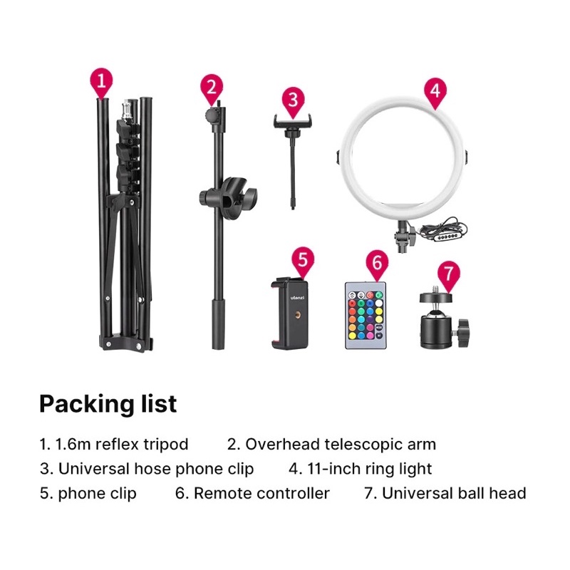 Bộ đèn LED đổi màu, kèm Remote + chân tripod + giá đỡ điện thoại - Ulanzi Vijim K15 RGB (3200K-6500K)