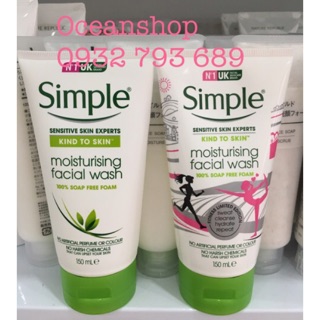 Sữa rửa mặt Simple màu trắng Kind to Skin Moisturising Facial Wash 150ml