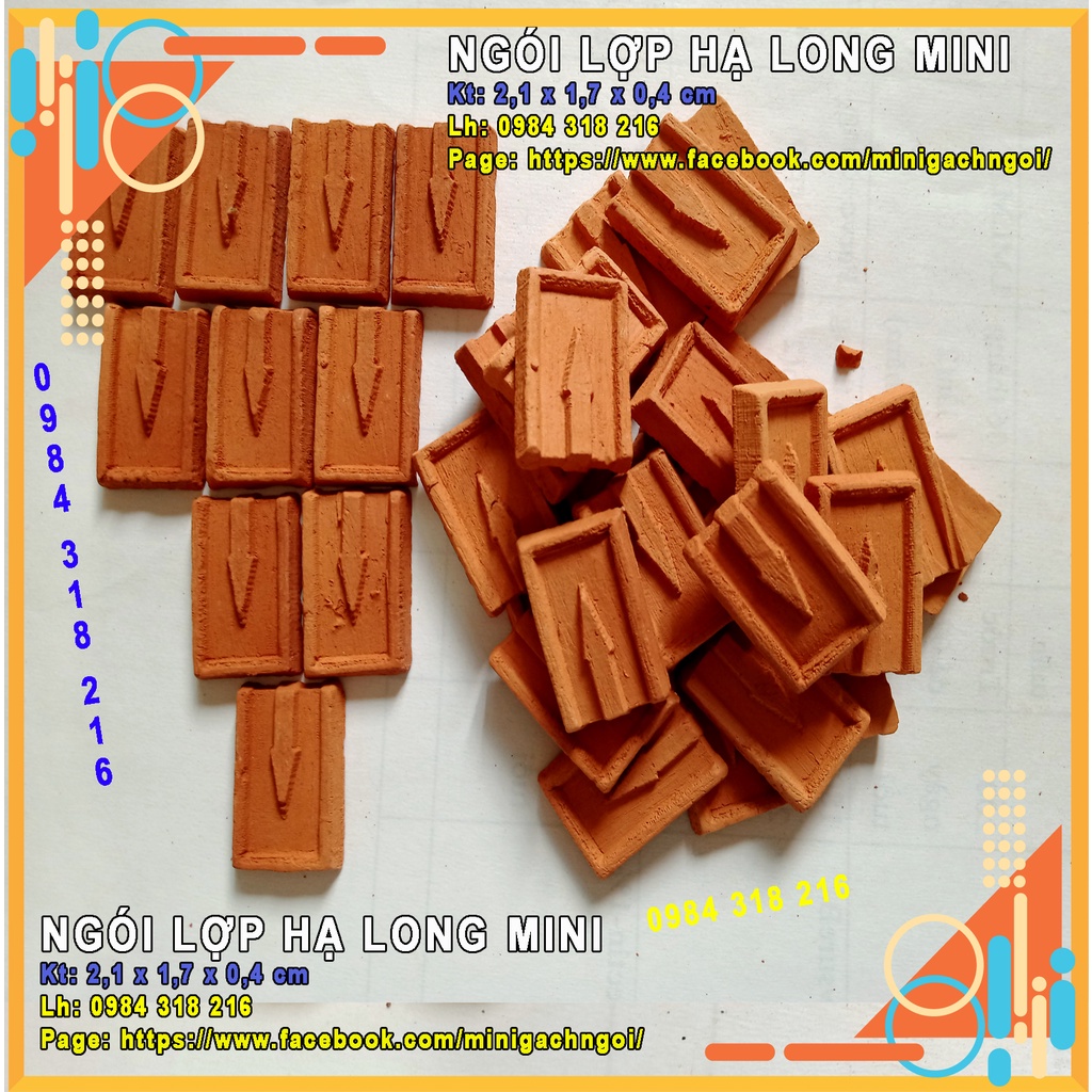 Ngói lợp Hạ Long Mini (set 130 viên), xây nhà mini, mô hình tiểu cảnh, trang trí sân vườn, trang trí hồ cá
