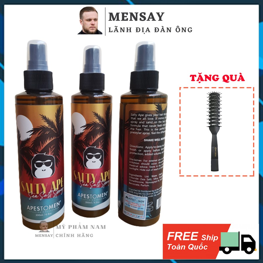 Xịt tạo phồng Apestomen Salty Ape Sea Salt Spray, xịt tạo kiểu cao cấp Apestomen Singapore, có tem check code sms