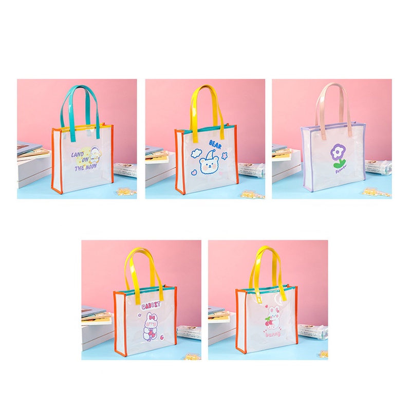 Túi Xách Bằng Nhựa PVC Trong Suốt Chống Thấm Nước In Hình Hoạt Hình Dễ Thương