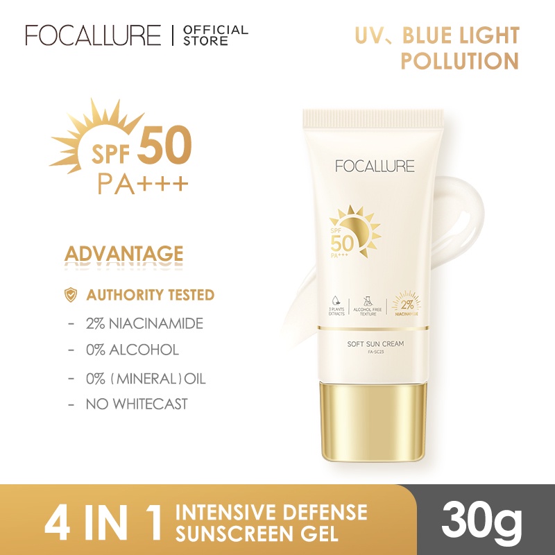 Focallure #Kem Chống Nắng 4 Trong 1 SPF 50 PA+++ 2% Niacinamide 100% Chứa Cồn 0% Không Chứa Axit Hyaluronic