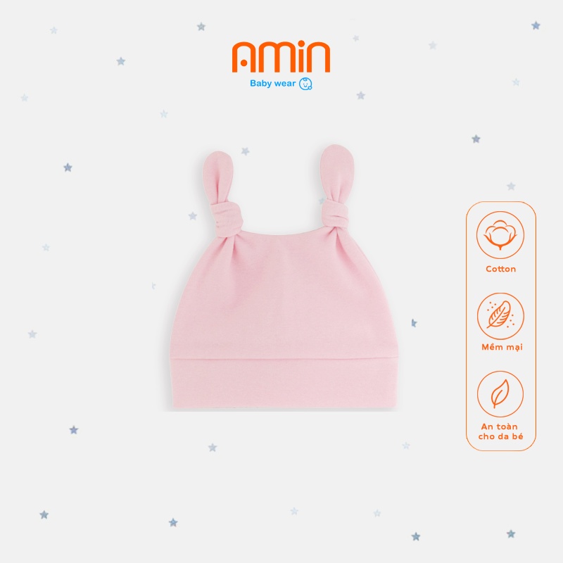 Mũ trùm đầu tai thỏ cho bé sơ sinh dưới 1 tuổi chất cotton mềm mịn màu trơn basic