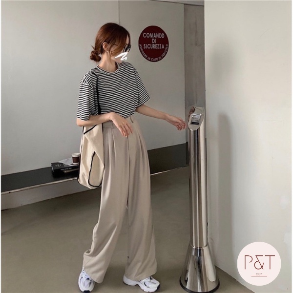 Quần Vải Suông Culottes Ống Rộng Lưng Cao Dáng Dài Nữ