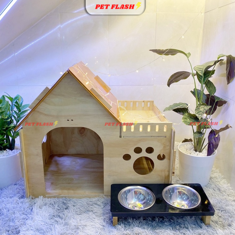 Nhà cho chó mèo bằng gỗ xinh xắn, nhà ở cho chó mèo NHIỀU SIZE dễ dàng lắp ráp kèm NỆM BÔNG êm ái MDH010