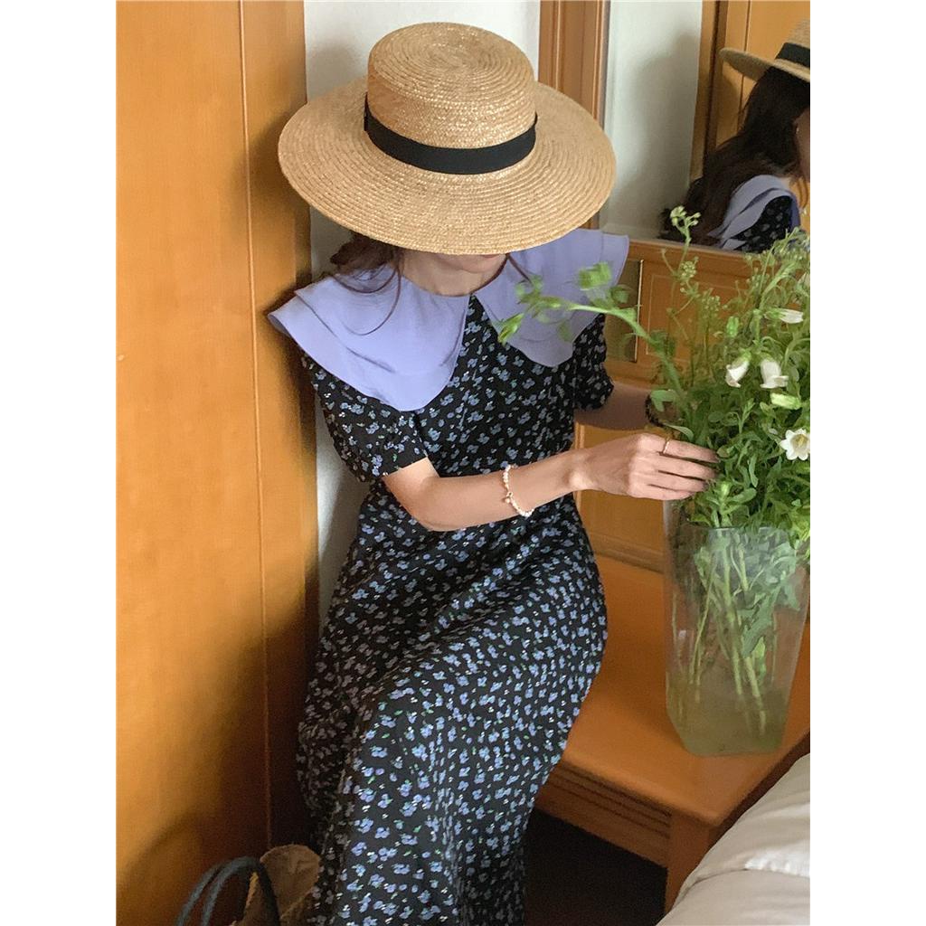 Đầm Voan Hoa Hai Lớp Ngắn Tay Cổ Bèo Thời Trang Mùa Hè Mới 51226