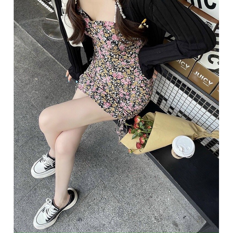 SET ĐẦM HOA HAI DÂY RÚT HÔNG KÈM KHOÁC