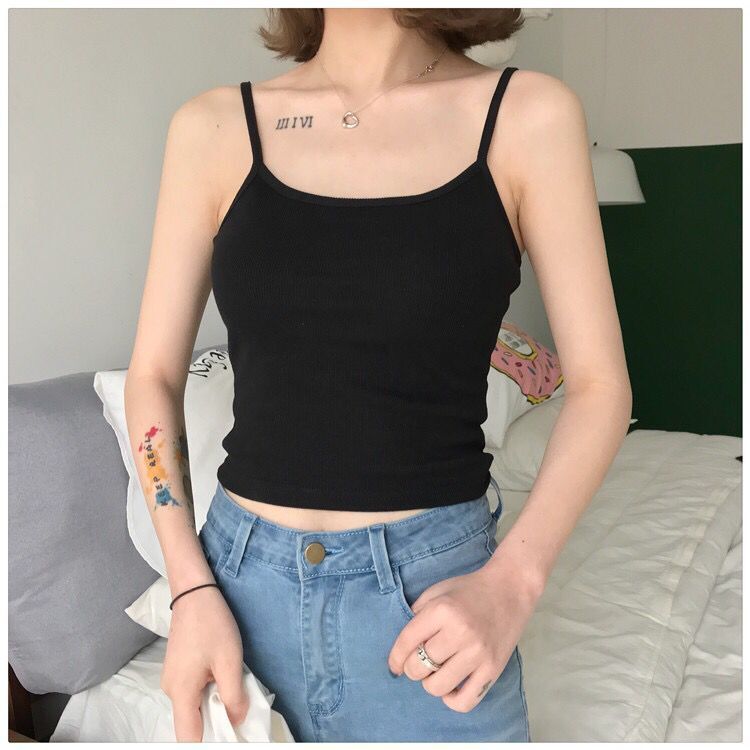 áo croptop ôm mặc trong siêu mátÁo croptop hai dây cuốn biên 2 màu