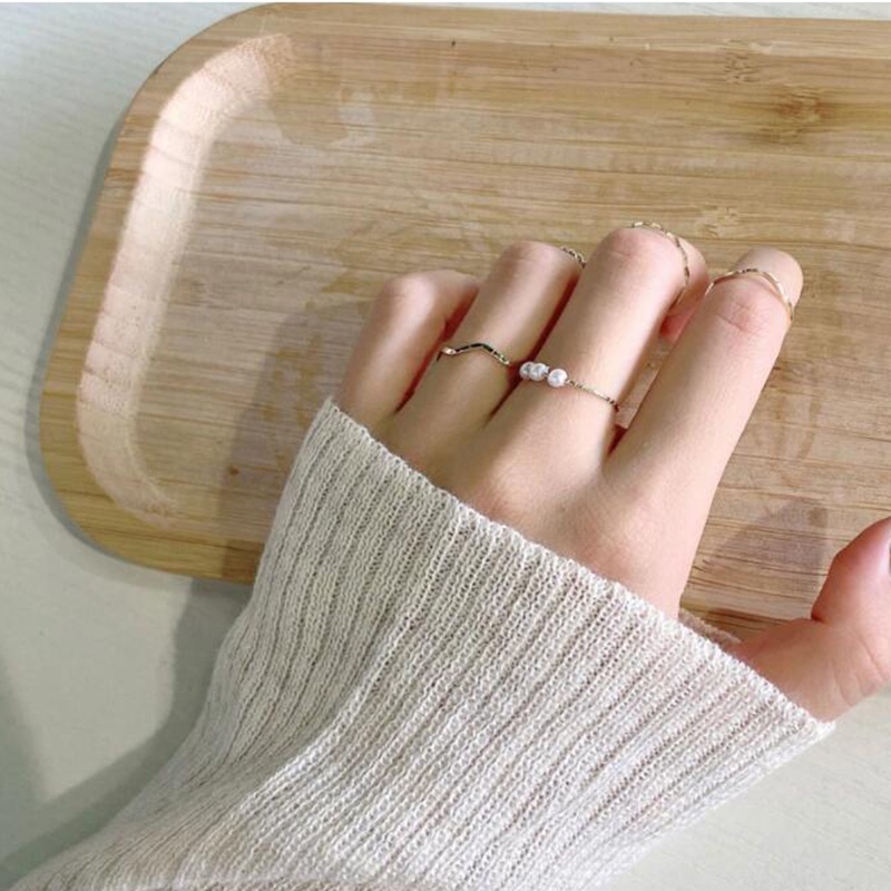 Set 5 nhẫn mạ đeo ngón tay đính hạt ngọc trai giả kiểu Hàn Quốc đơn giản cho nữ SUAKE