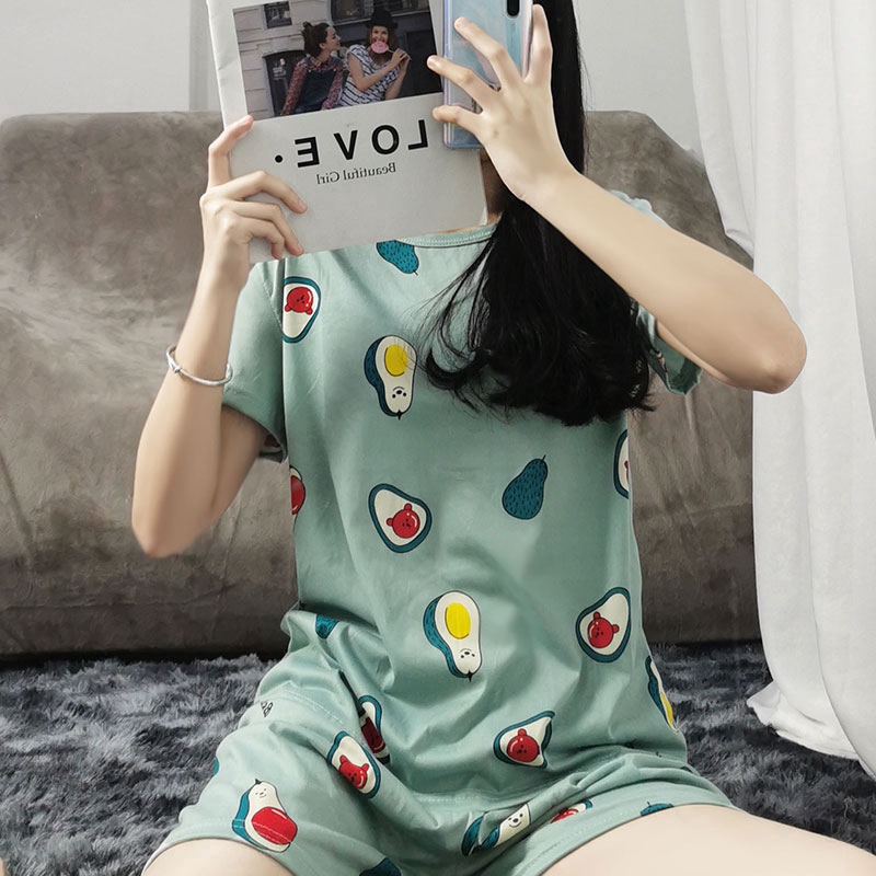 xiaohan korea summer short sleeve sleepwear sleeping wear women cute printed loose Large size round neck nightwear sets female pajama suit | BigBuy360 - bigbuy360.vn