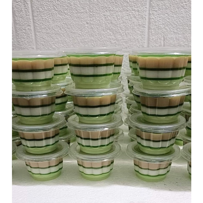 Set 50 ly nhựa hoa mai có nắp đựng rau câu, bánh flan, pudding 90ml