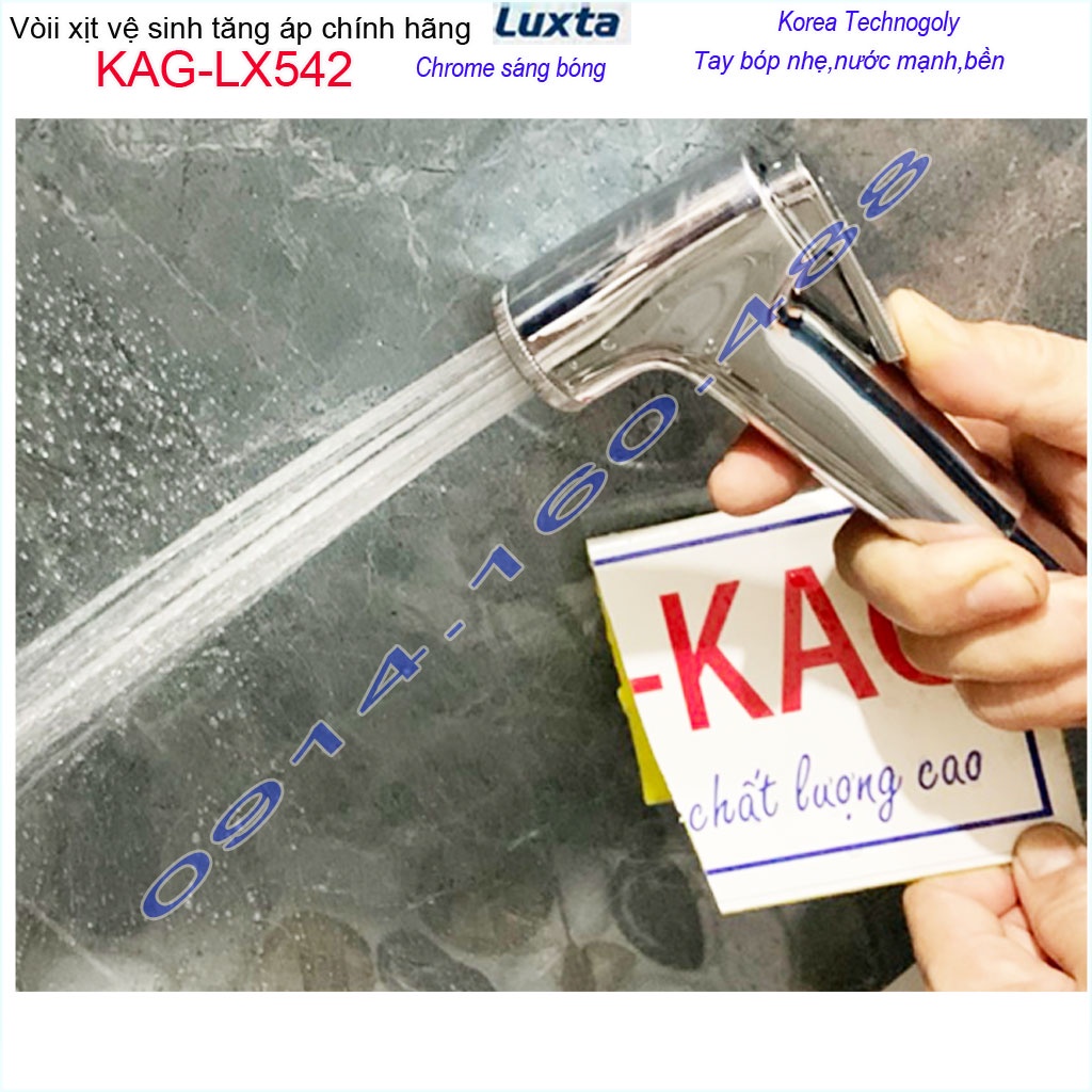 Vòi xịt vệ sinh Luxta KAG-LX542, dây xịt rửa nhà tắm màu Crome nước mạnh nhấn êm sử dụng tốt