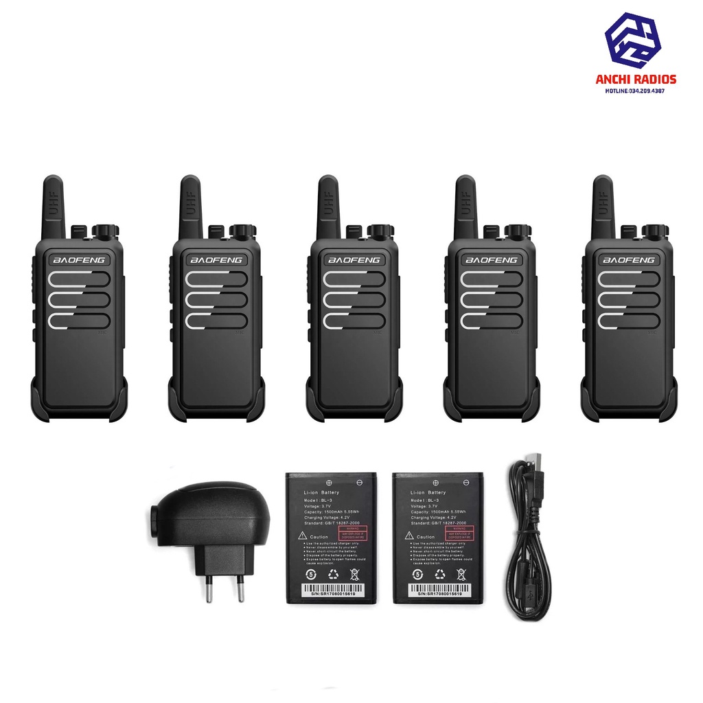 Bộ 05 Máy Bộ Đàm Baofeng Mini Siêu Nhỏ(Siêu bền,Pin dung lượng lớn,Thiết kế nhỏ gọn,Cự ly liên lạc 1Km)+Tai Nghe