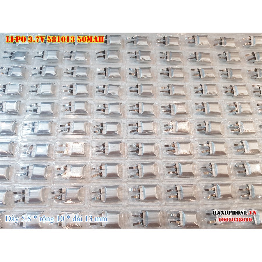 Pin Li-Po 3.7V 581013 50/55mAh (Lithium Polyme) Cho Tai Nghe Bluetooth, bút điện tử