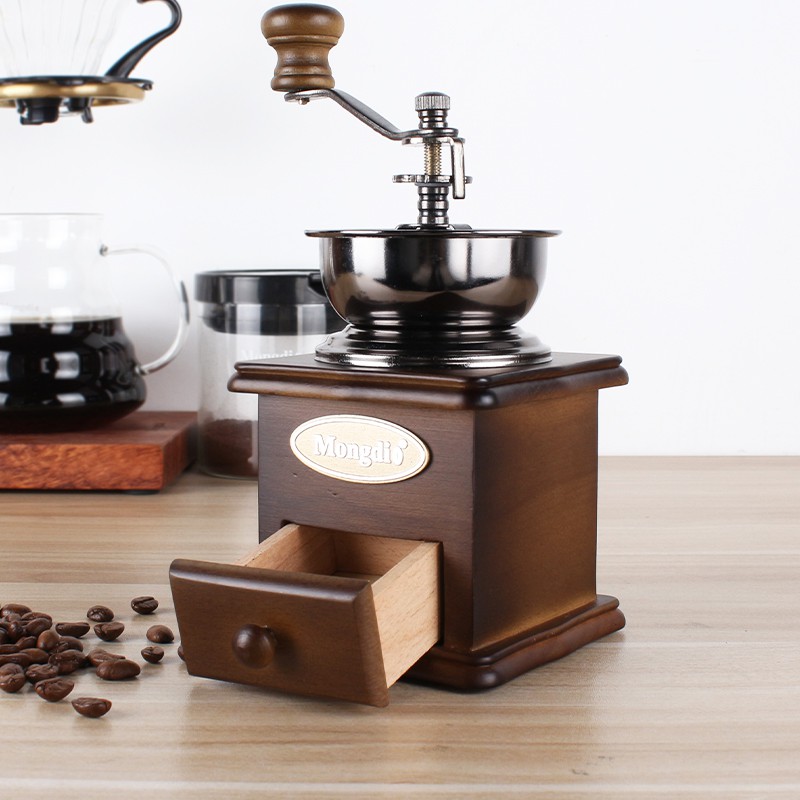 Máy Xay Hạt Cafe Bằng Tay Vỏ Gỗ Kiểu Dáng Vintage - Lưỡi Xay Bằng Gốm Siêu Bền - Có Thể Điều Chỉnh Độ Mịn