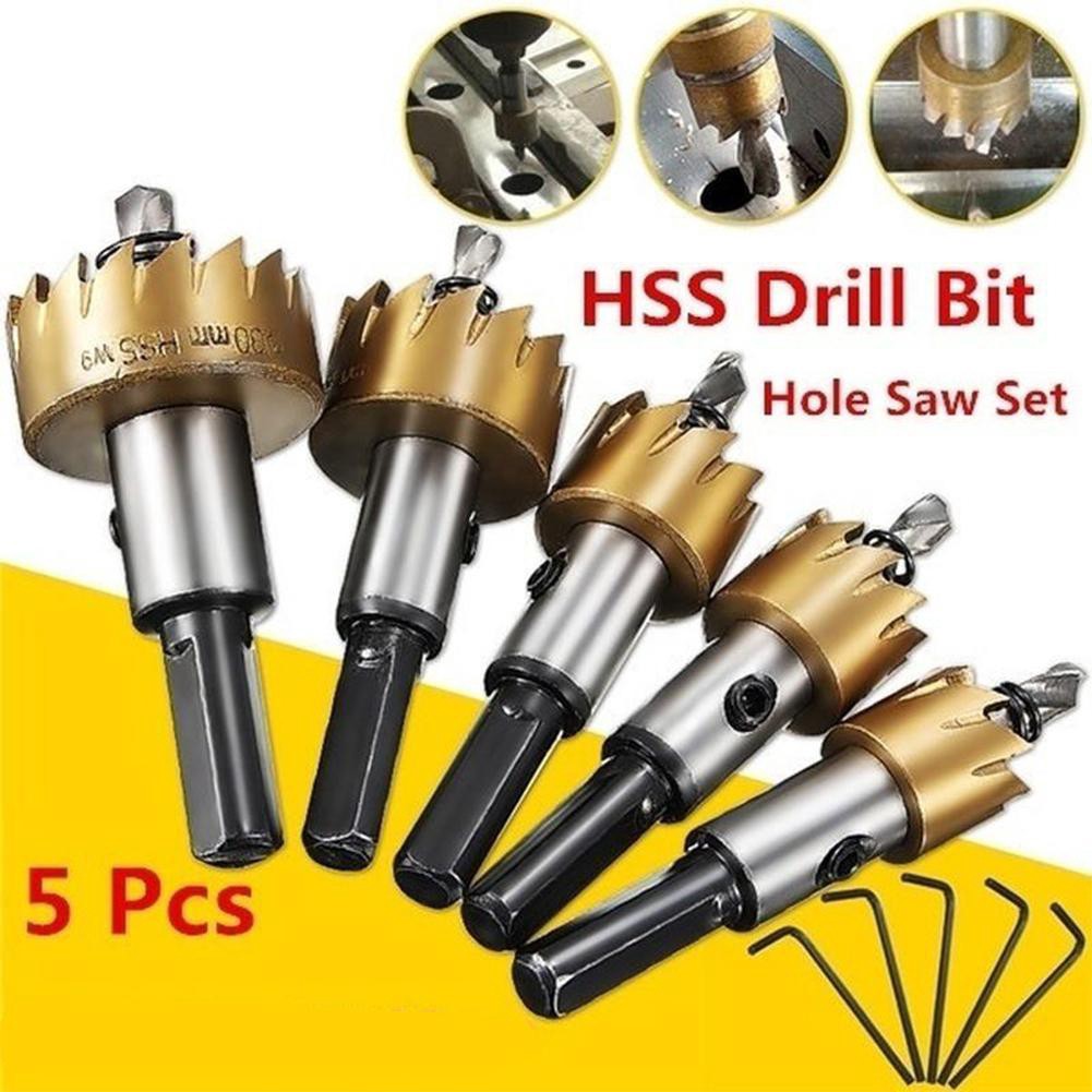 Bộ 5 Mũi Khoét Lỗ - Mũi Khoét Kim Loại Thép HSS Kích Thước 16mm - 30mm Có Mũi Định Tâm