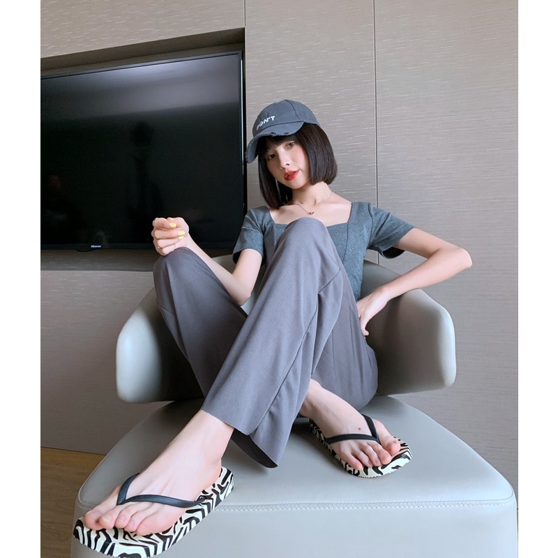 Quần ZHELIHANGFEI thiết kế ống rộng lưng cao dáng ôm thời trang mùa hè cho nữ