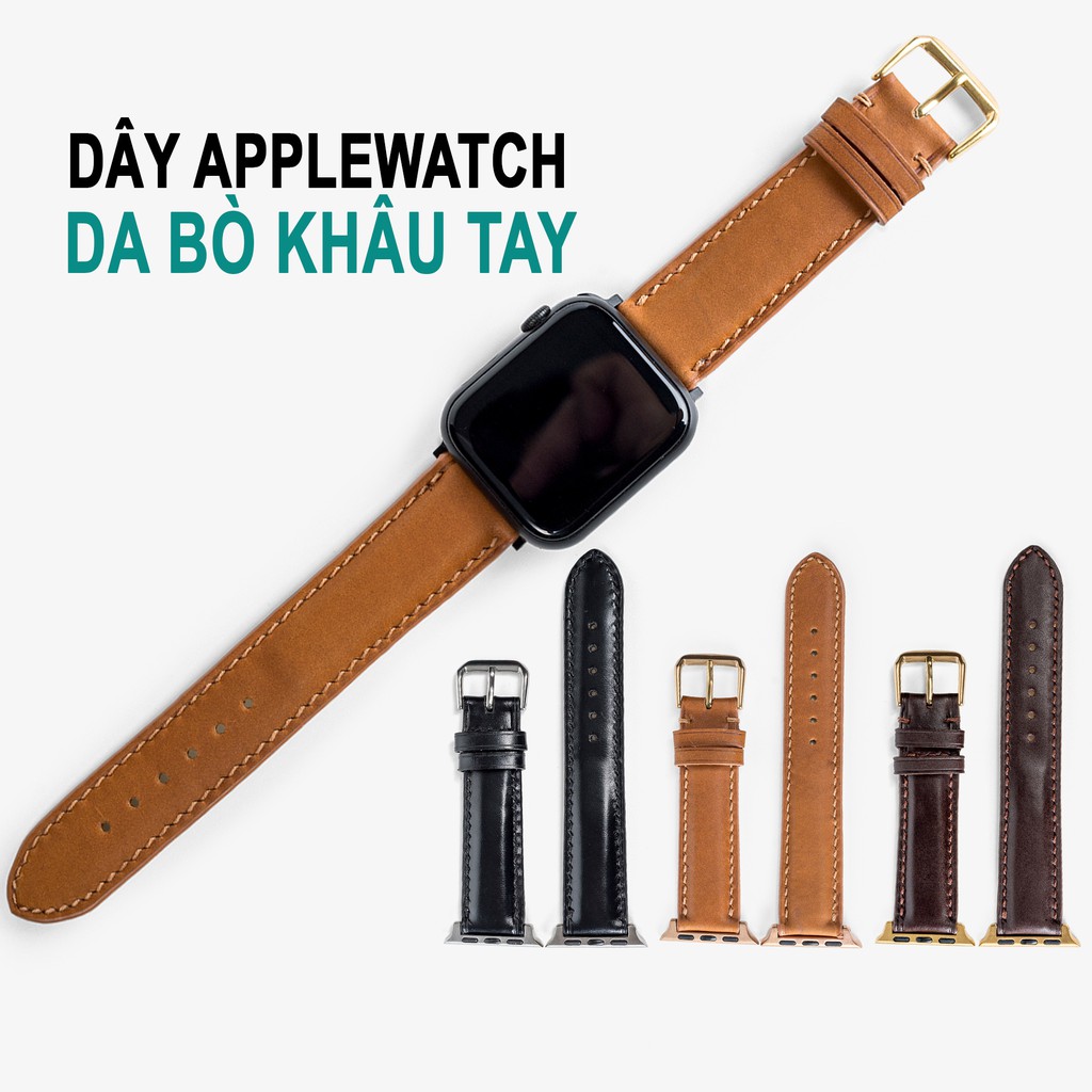 Dây apple watch da bò-khâu tay thủ công D106- dây apple watch series 3 series 4 series 5-Bụi leather