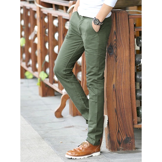 Quần Kaki Jean Màu Rêu KA-16, Quần kaki nam dáng ôm đứng, Chất vải co giãn thoáng mát - Doki