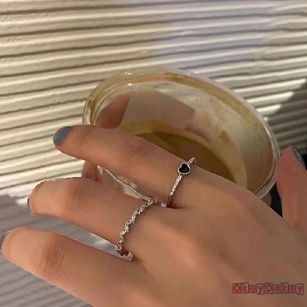 Bộ nhẫn đính đá zircon màu đen thời trang sang trọng cho nữ