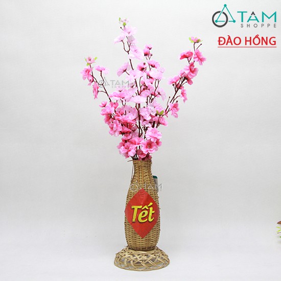 [HÀNG ĐẸP - CẮM SẴN Y HÌNH] Lọ hoa mai đào handmade bằng tre có đế T-HOA-15