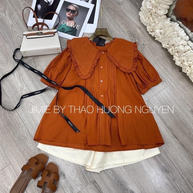 SET ÁO CAM BABYDOLL CỔ NHỌN PHỐI BÈO KÈM QUẦN SHORT TACTA SSMCQT