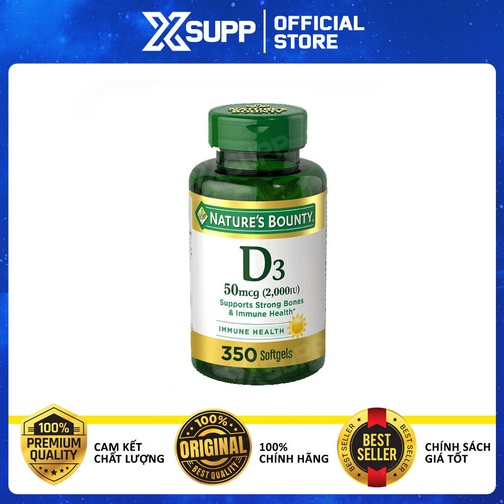 Nature's Bounty Vitamin D3 50 Mcg/2000iu - Viên uống bổ sung hỗ trợ xương khớp (350 Viên)