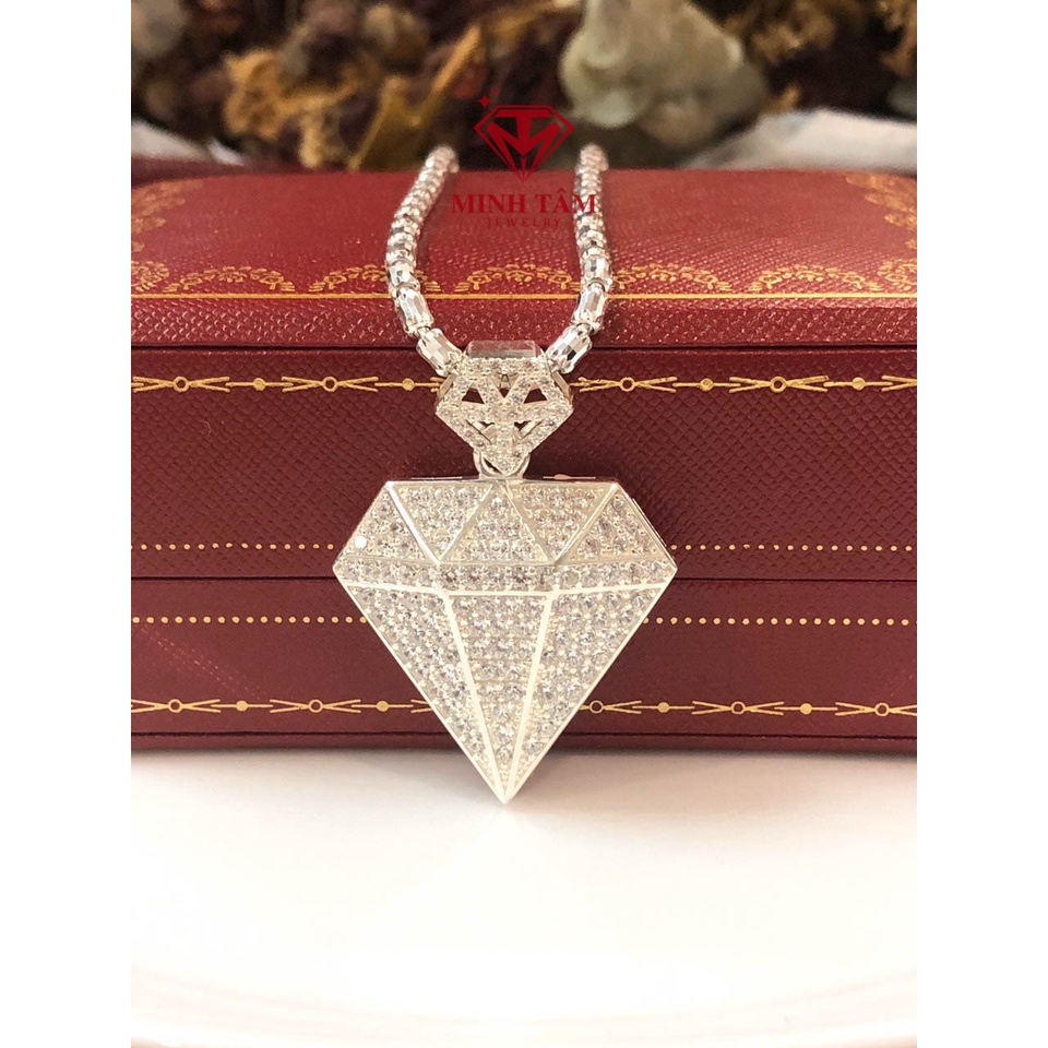 Mặt dây chuyền nam hình viên kim cương bạc ta,Bộ dây chuyền bạc nam hình kim cương-Minh Tâm Jewelry