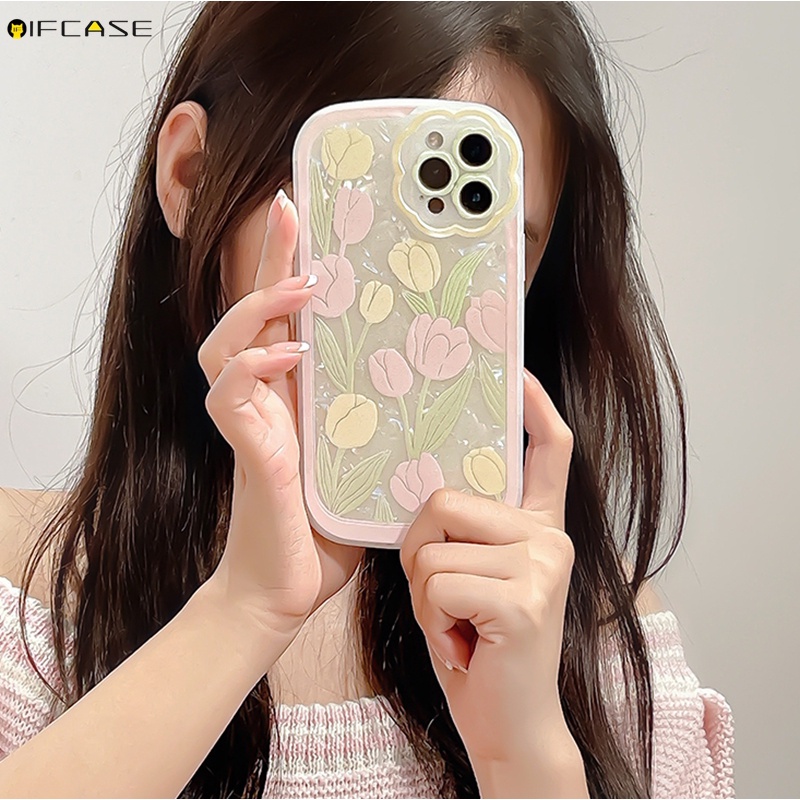 Ốp Điện Thoại TPU Mềm Trong Suốt Họa Tiết Hoa Tulip Cho iPhone 13 12 12 11 Pro Max XS Max XR X